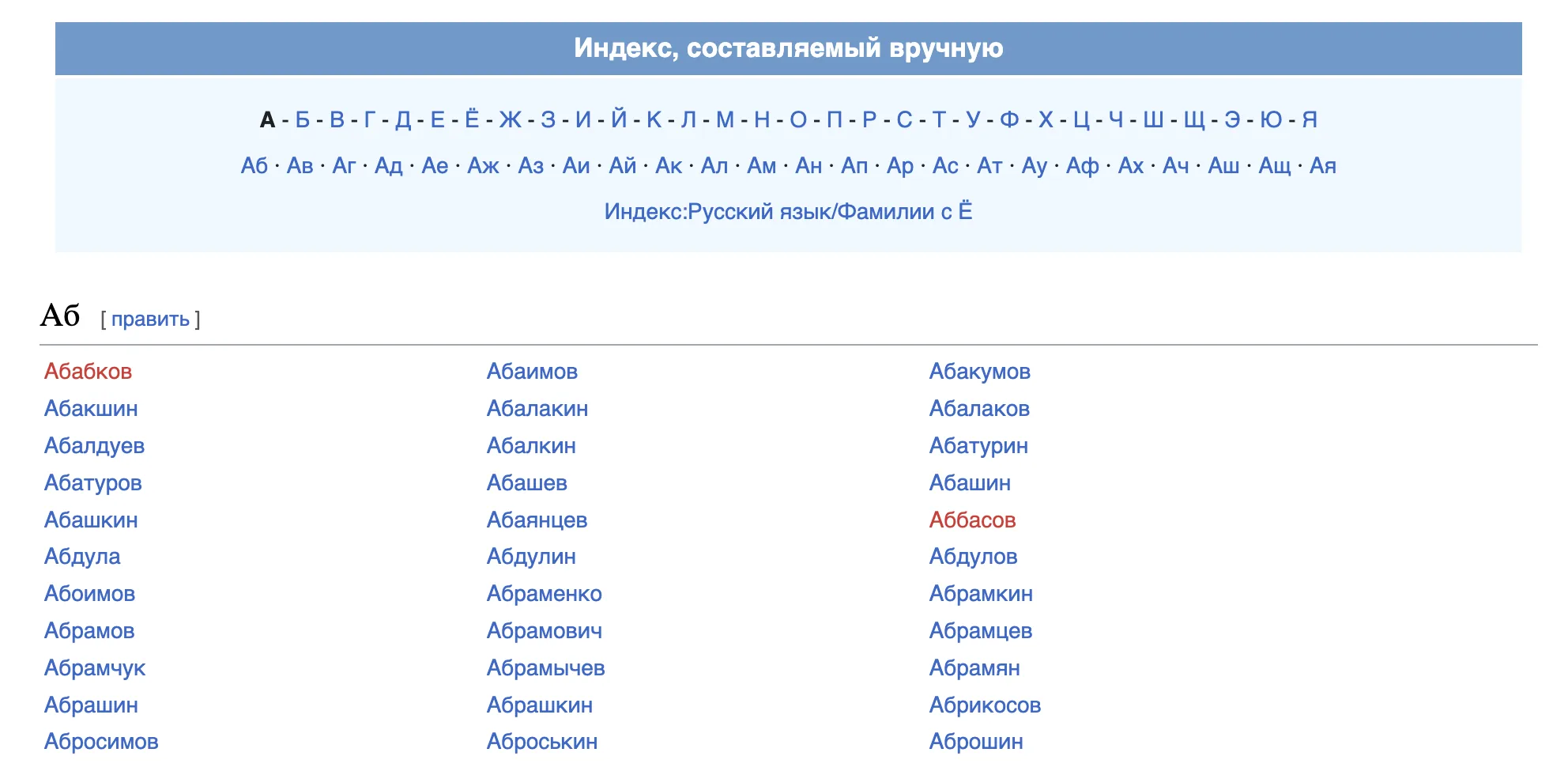 Пагинация по алфавиту